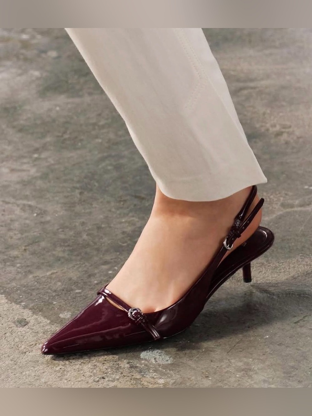 Zara Pointed Toe Slingback Heels in Burgundy